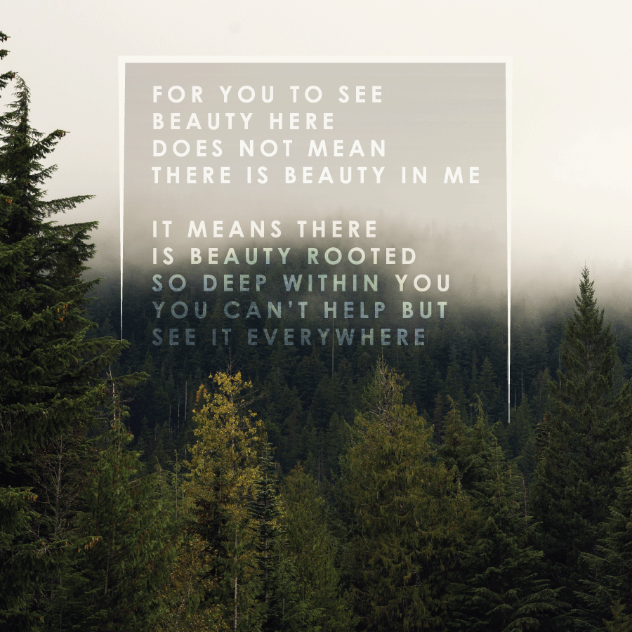 rupi kaur poetry from milk & honey on top of a foggy forest landscape photo